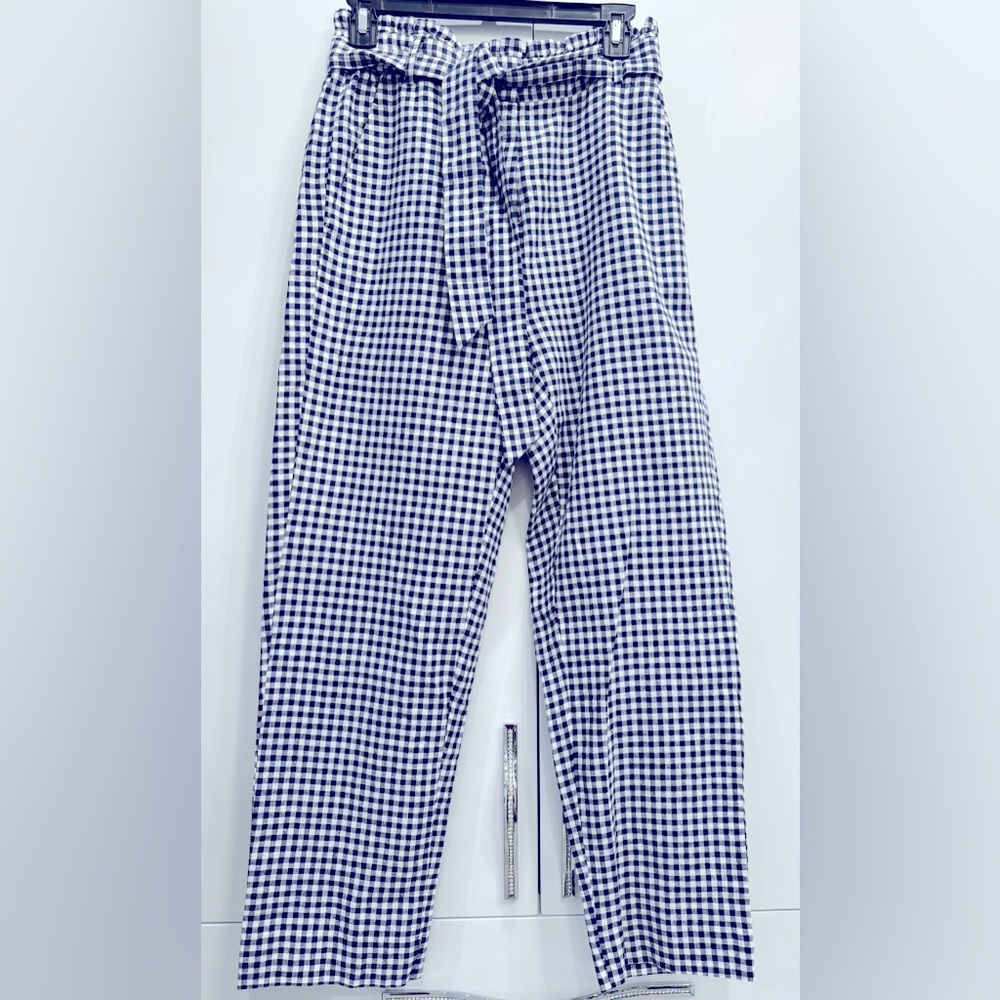 NWOT HATLEY Linen/Cotton Paperbag Pants, Navy/White, Sz S